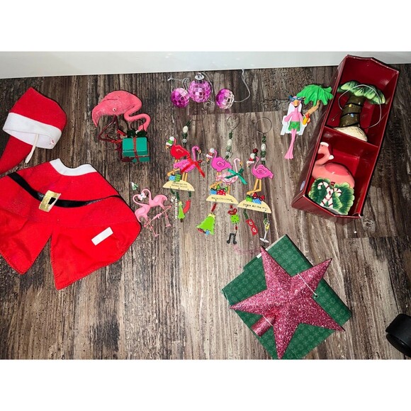 Kitschy flamingo Christmas holiday decor ornaments bundle lot - Picture 3 of 8